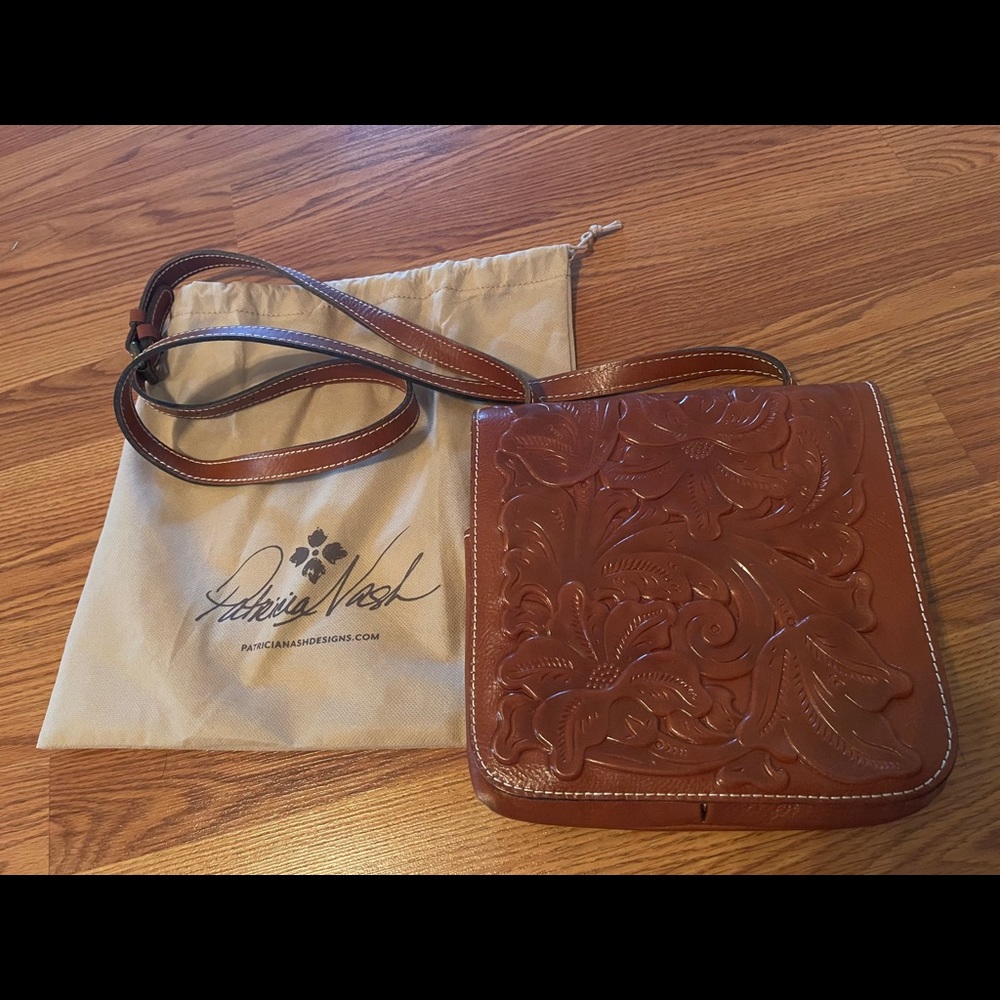 Patricia Nash Laurentina Tooled Leather Crossbody Bag - Soft Green, Multiple Compartments, Adjustable Strap